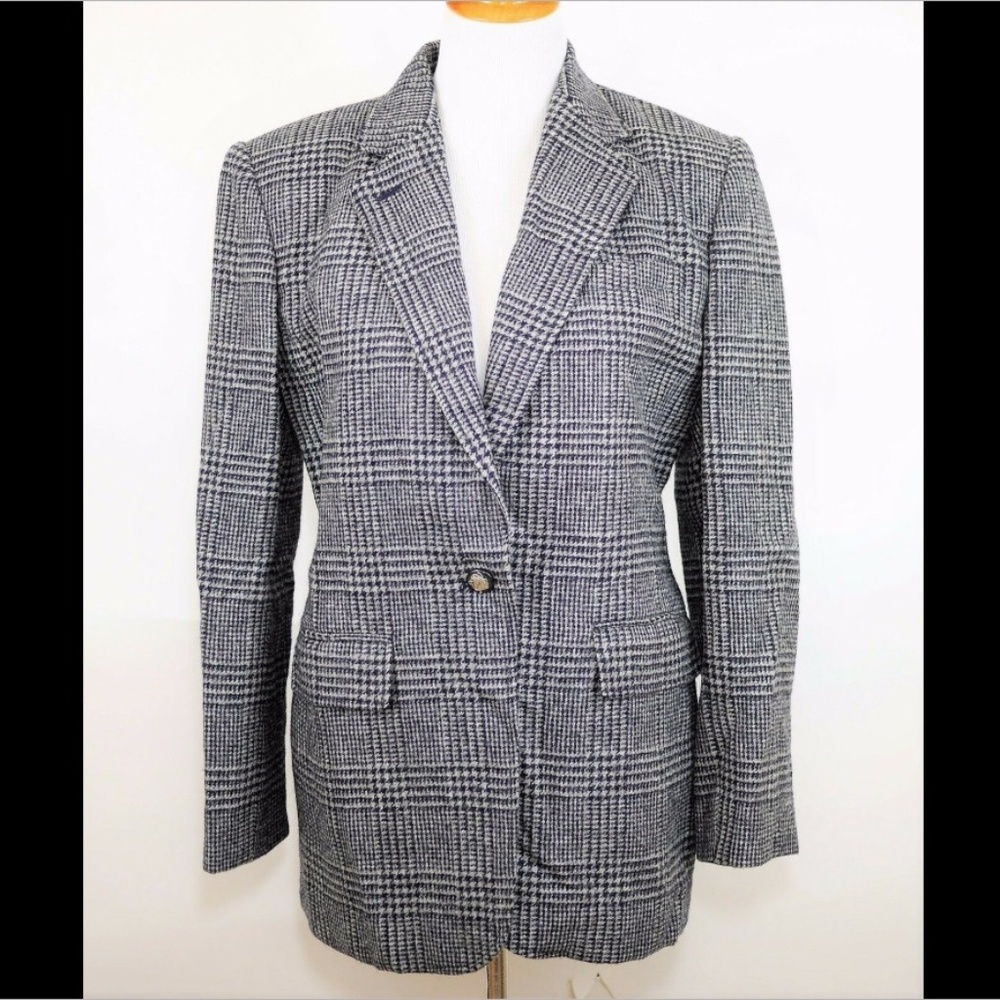 LAUREN RALPH LAUREN Blue & gray plaid wool blazer